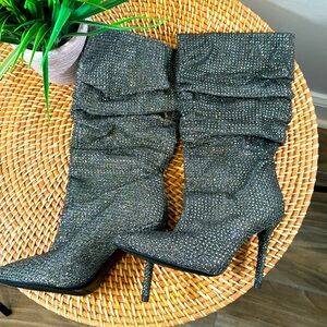 Jessica Simpson Size 6 1/2 Rhinestone boots. 3 inch heel. Silver